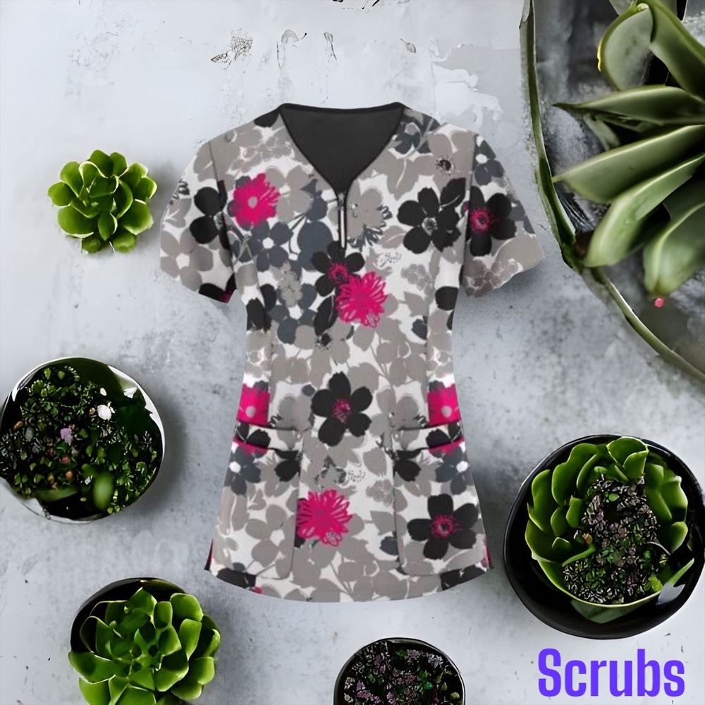 🌺NEW Bright Floral Print Scrub/Uniform Shirt 2XL🌺